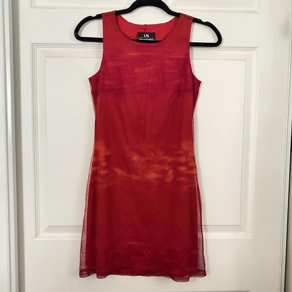 I.N. San Francisco Red with Orange Tie-Dye Sleeveless Shift Dress